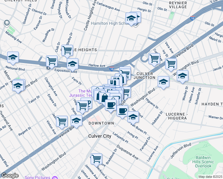 map of restaurants, bars, coffee shops, grocery stores, and more near in Los Angeles