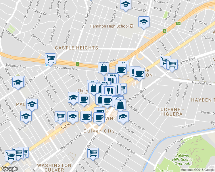 map of restaurants, bars, coffee shops, grocery stores, and more near in Los Angeles