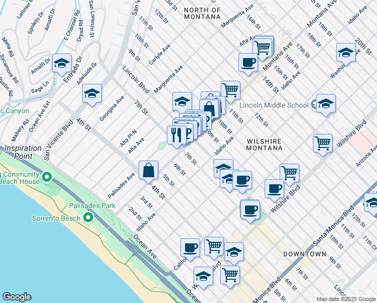 map of restaurants, bars, coffee shops, grocery stores, and more near 822 7th Street in Santa Monica