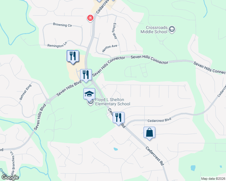 map of restaurants, bars, coffee shops, grocery stores, and more near 62 Oak Springs Lane in Dallas