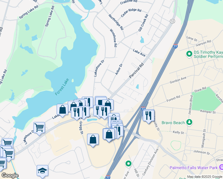 map of restaurants, bars, coffee shops, grocery stores, and more near 100 Partridge Drive in Columbia
