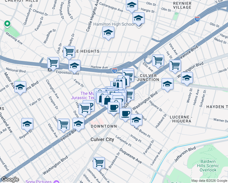 map of restaurants, bars, coffee shops, grocery stores, and more near in Los Angeles
