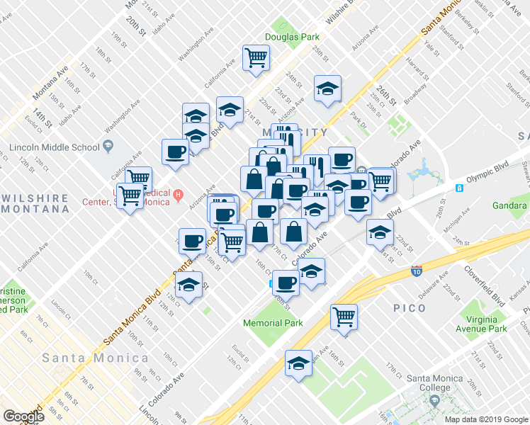 map of restaurants, bars, coffee shops, grocery stores, and more near 1427 West 18th Street in Los Angeles