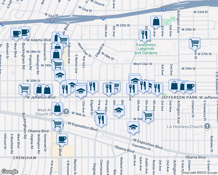 map of restaurants, bars, coffee shops, grocery stores, and more near 3001 9th Avenue in Los Angeles