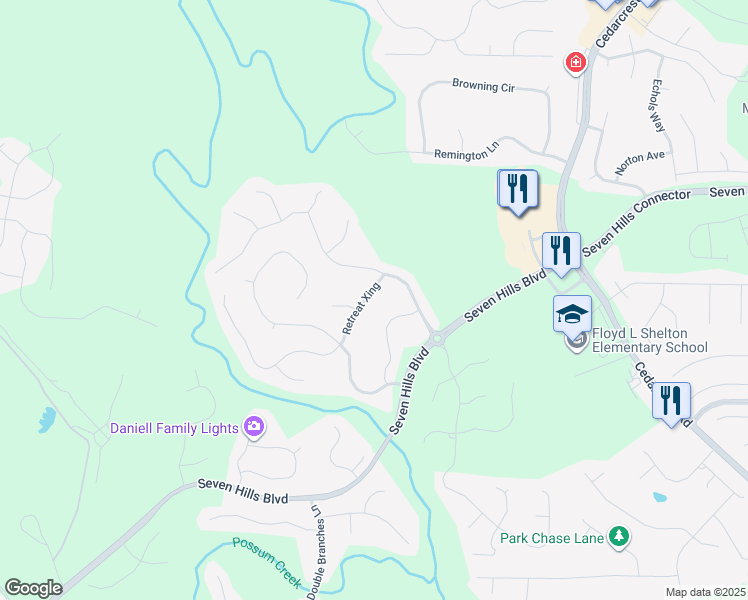 map of restaurants, bars, coffee shops, grocery stores, and more near 5 Retreat Crossing in Dallas