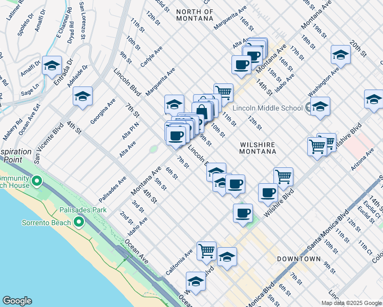 map of restaurants, bars, coffee shops, grocery stores, and more near 817 Lincoln Boulevard in Santa Monica