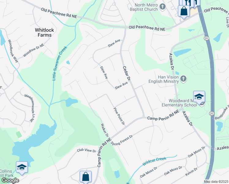 map of restaurants, bars, coffee shops, grocery stores, and more near 728 Slew Avenue in Lawrenceville