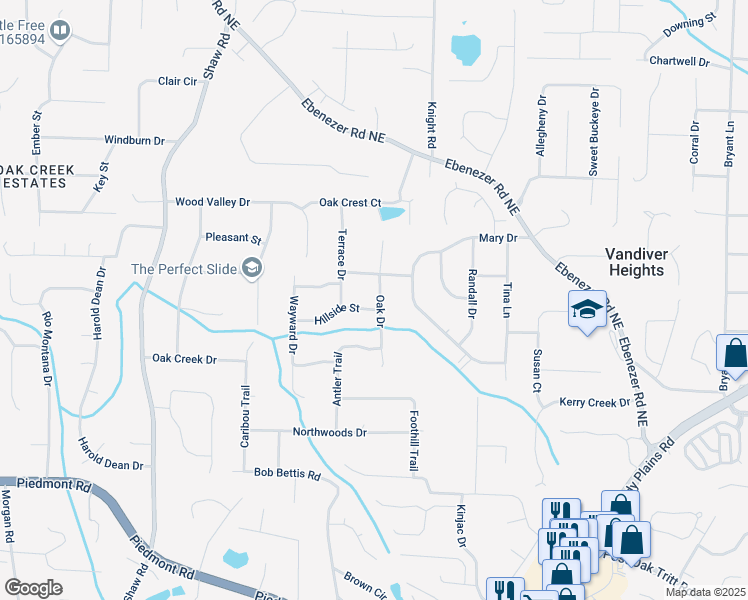 map of restaurants, bars, coffee shops, grocery stores, and more near 3123 Oak Drive in Marietta