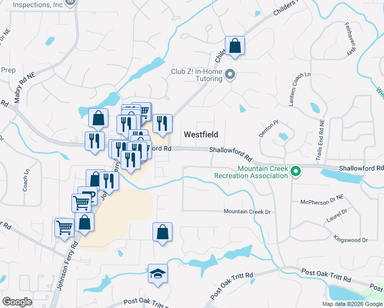 map of restaurants, bars, coffee shops, grocery stores, and more near 3278 Yorktown Drive in Roswell