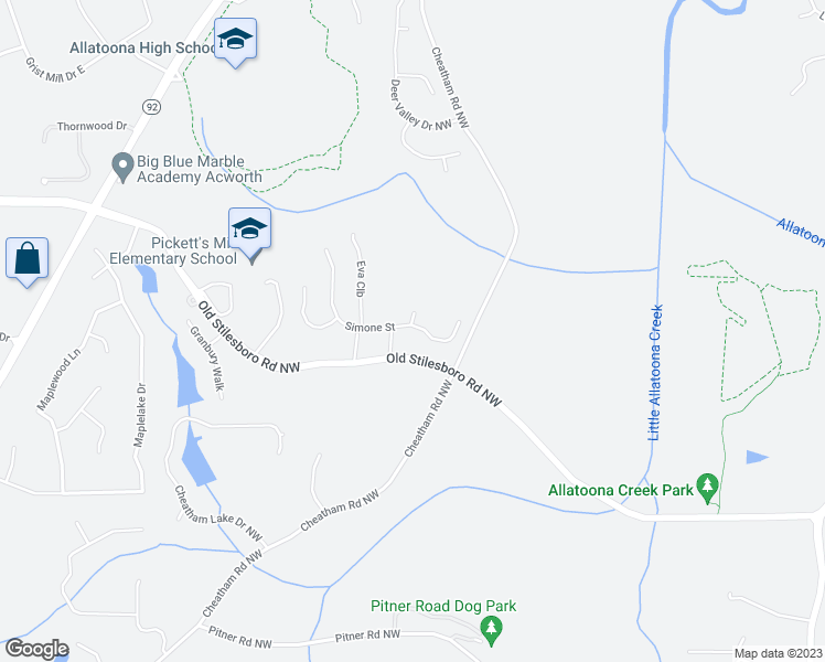 map of restaurants, bars, coffee shops, grocery stores, and more near 6110 Old Stilesboro Road Northwest in Acworth