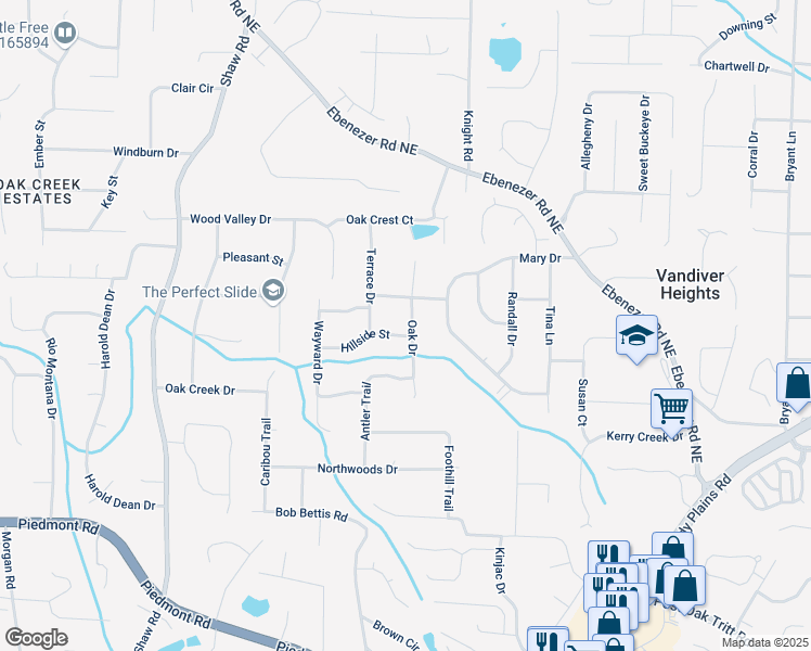map of restaurants, bars, coffee shops, grocery stores, and more near 3123 Oak Drive in Marietta