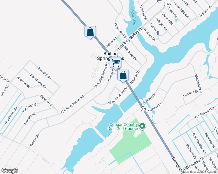 map of restaurants, bars, coffee shops, grocery stores, and more near Sunset Rd in Southport