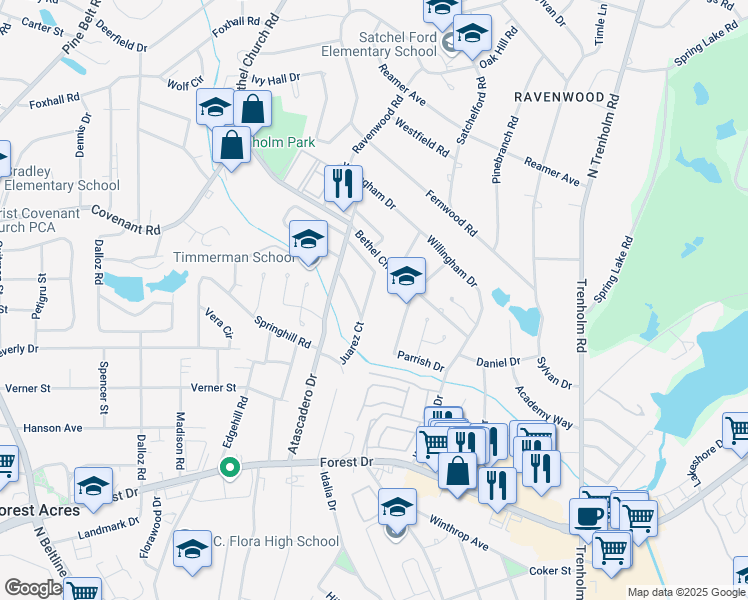 map of restaurants, bars, coffee shops, grocery stores, and more near 217 Vallejo Circle in Columbia