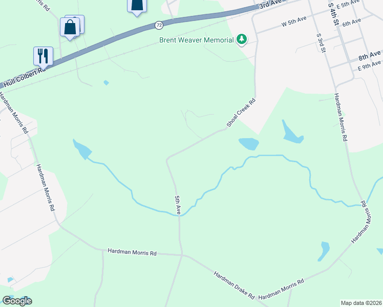 map of restaurants, bars, coffee shops, grocery stores, and more near 1192 Shoal Creek Road in Colbert