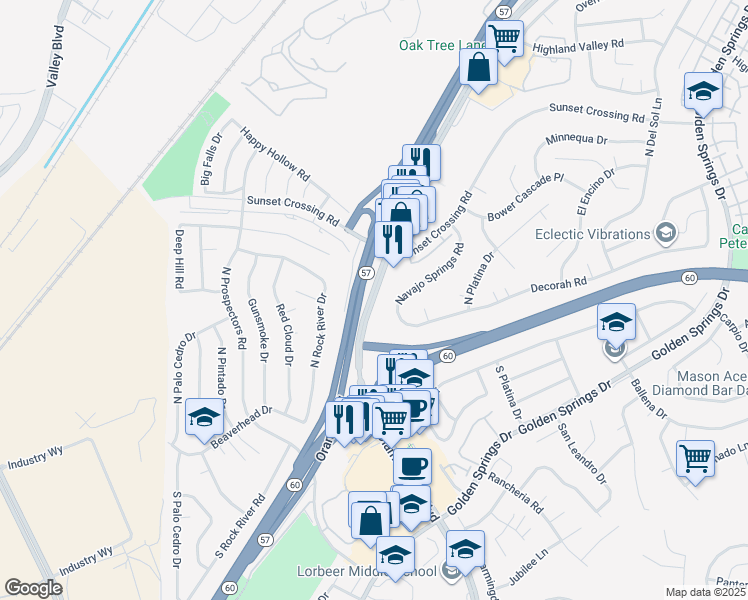 map of restaurants, bars, coffee shops, grocery stores, and more near 338-498 N Diamond Bar Blvd in Diamond Bar