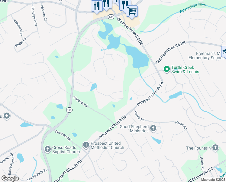 map of restaurants, bars, coffee shops, grocery stores, and more near 1650 Terrace Lake Drive in Lawrenceville