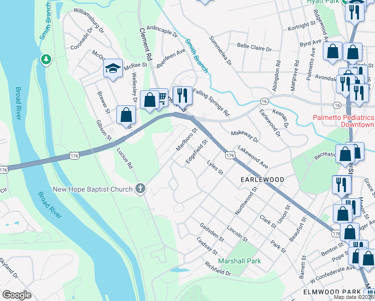 map of restaurants, bars, coffee shops, grocery stores, and more near 3506 Lyles Street in Columbia