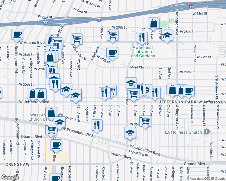 map of restaurants, bars, coffee shops, grocery stores, and more near 3001 9th Avenue in Los Angeles