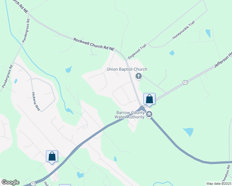 map of restaurants, bars, coffee shops, grocery stores, and more near 531 Hilldale Circle in Winder