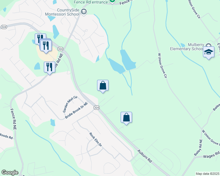map of restaurants, bars, coffee shops, grocery stores, and more near 558 Highway 324 in Auburn