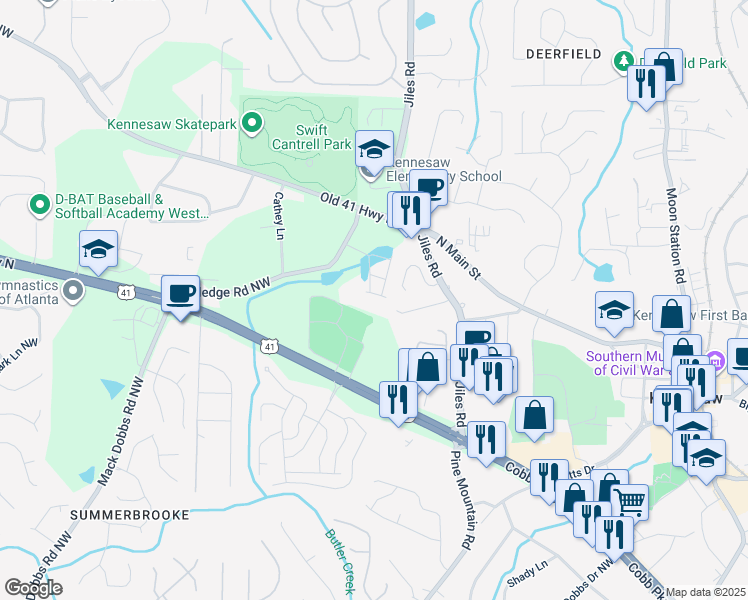map of restaurants, bars, coffee shops, grocery stores, and more near 1056 Hillsborough Chase Northwest in Kennesaw