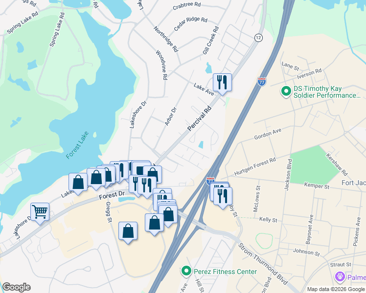 map of restaurants, bars, coffee shops, grocery stores, and more near 313-321 Percival Road in Columbia