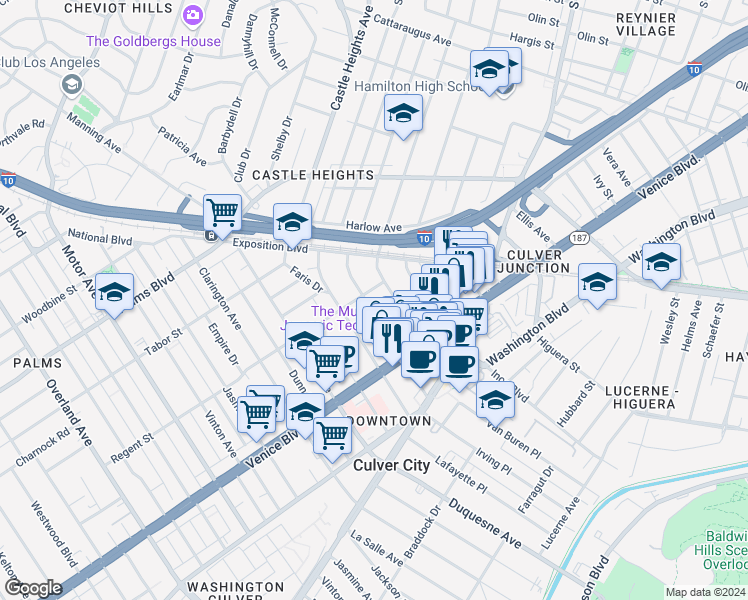 map of restaurants, bars, coffee shops, grocery stores, and more near 3701 Bagley Avenue in Los Angeles