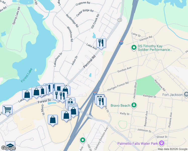 map of restaurants, bars, coffee shops, grocery stores, and more near 413 Hawkeye Court in Columbia