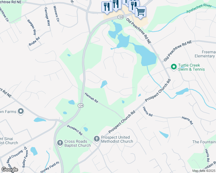 map of restaurants, bars, coffee shops, grocery stores, and more near 1649 Braselton Highway in Lawrenceville