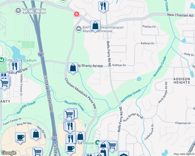 map of restaurants, bars, coffee shops, grocery stores, and more near 35 Briar Gate Lane in Marietta