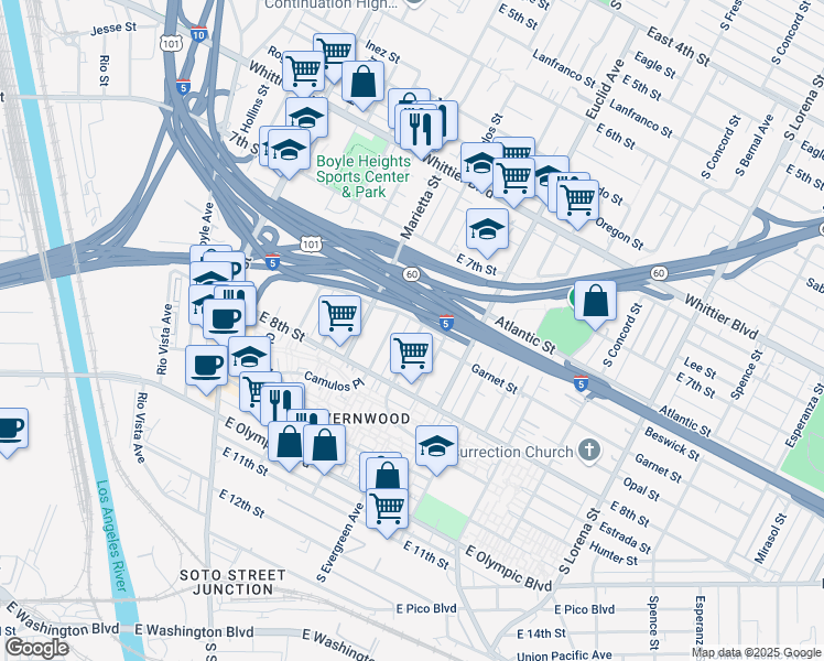 map of restaurants, bars, coffee shops, grocery stores, and more near 2814 Garnet Street in Los Angeles