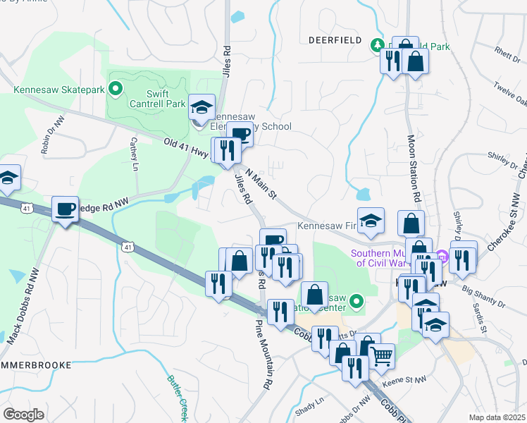 map of restaurants, bars, coffee shops, grocery stores, and more near 2988 Porsche Place in Kennesaw