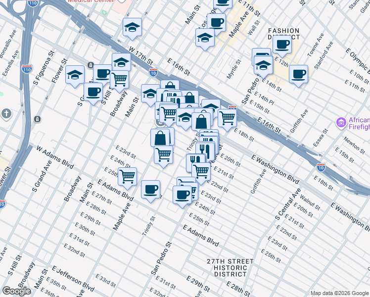 map of restaurants, bars, coffee shops, grocery stores, and more near in Los Angeles