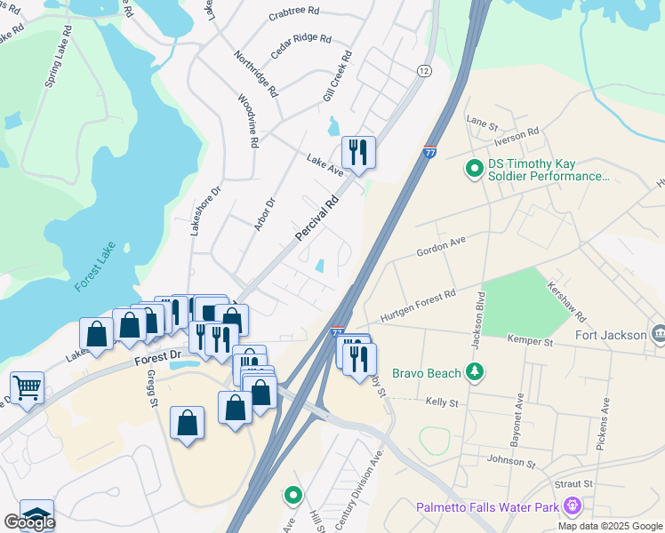 map of restaurants, bars, coffee shops, grocery stores, and more near 413 Hawkeye Court in Columbia