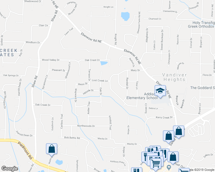 map of restaurants, bars, coffee shops, grocery stores, and more near 3139 Mary Drive in Marietta