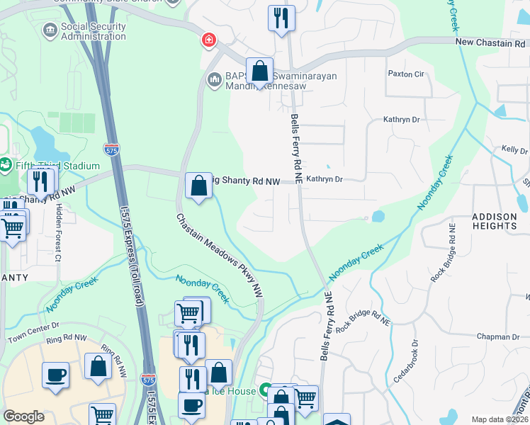 map of restaurants, bars, coffee shops, grocery stores, and more near 35 Briar Gate Lane in Marietta