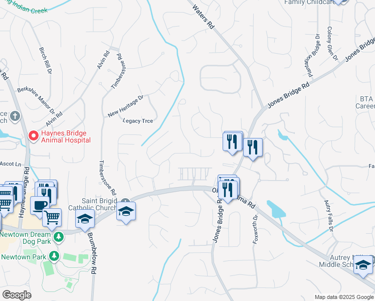 map of restaurants, bars, coffee shops, grocery stores, and more near 9935 Barston Court in Alpharetta
