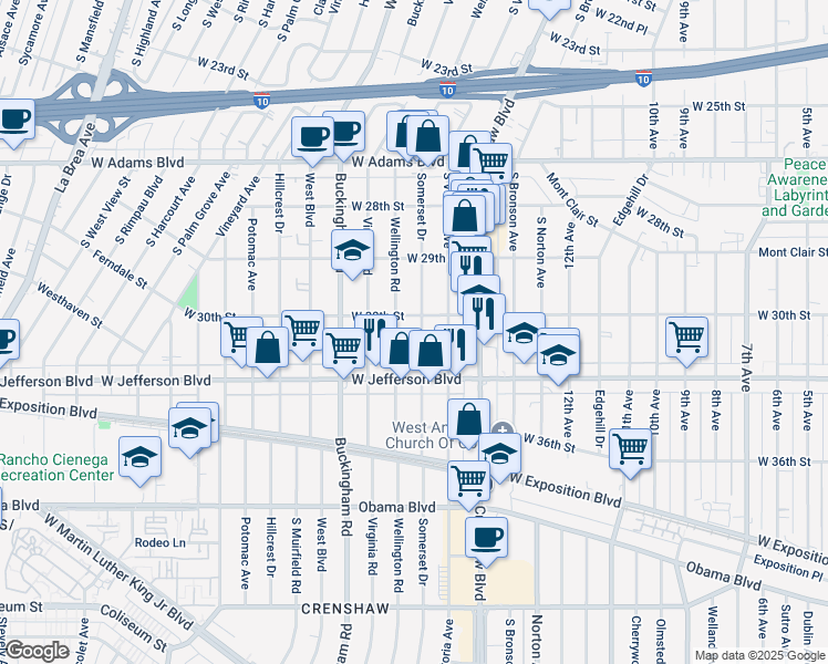 map of restaurants, bars, coffee shops, grocery stores, and more near 4014 West 30th Street in Los Angeles