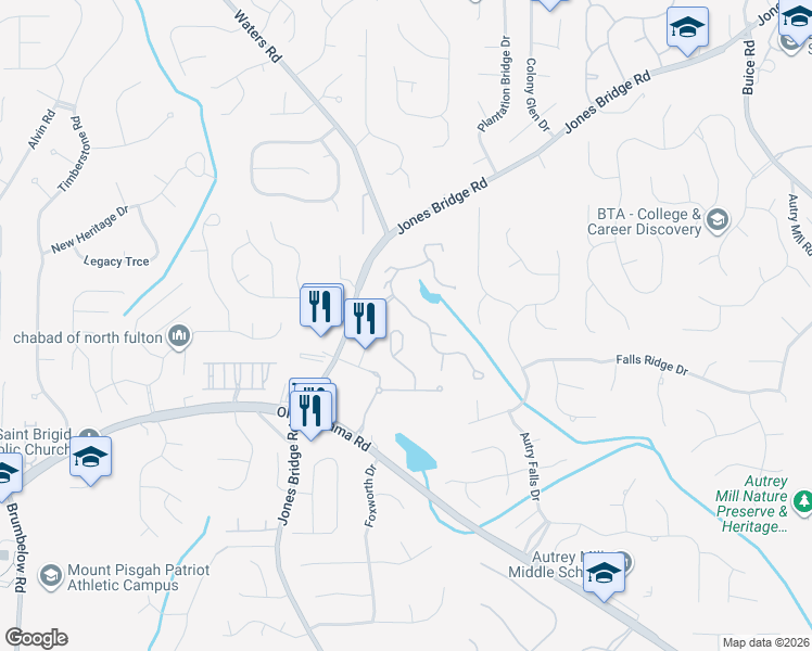 map of restaurants, bars, coffee shops, grocery stores, and more near 10067 Parc Sky Circle in Alpharetta