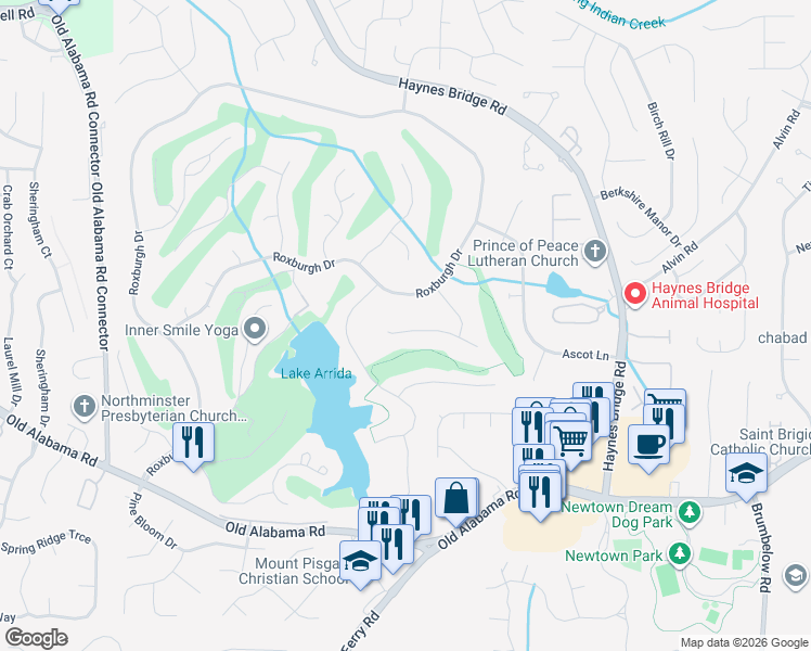 map of restaurants, bars, coffee shops, grocery stores, and more near 2875 Laurel Green Court in Roswell