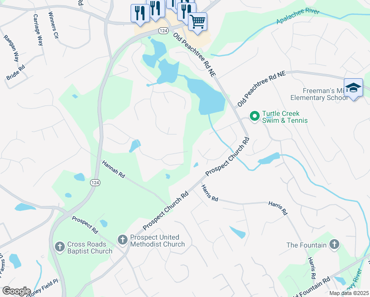 map of restaurants, bars, coffee shops, grocery stores, and more near 1515 Wellston Drive in Lawrenceville