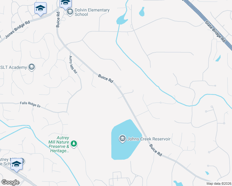 map of restaurants, bars, coffee shops, grocery stores, and more near 10110 Buice Road in Johns Creek