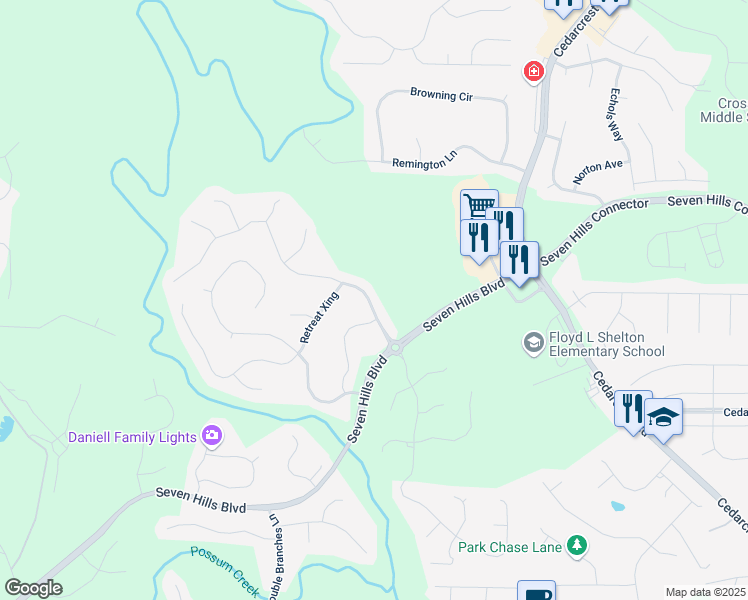 map of restaurants, bars, coffee shops, grocery stores, and more near 132 Blackberry Run Drive in Dallas