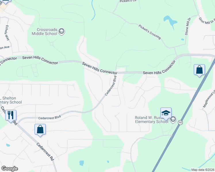 map of restaurants, bars, coffee shops, grocery stores, and more near 42 Windsor Way in Dallas