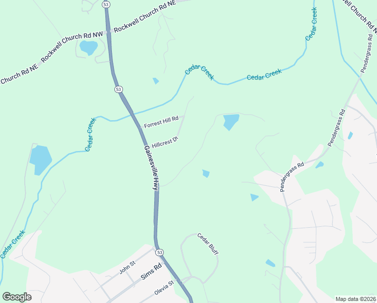 map of restaurants, bars, coffee shops, grocery stores, and more near 50 Cedar Valley Trail West in Winder
