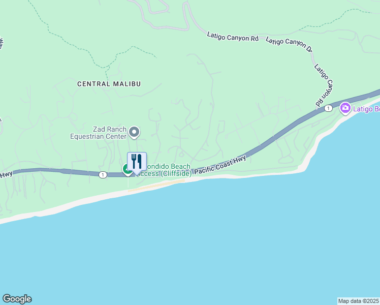 map of restaurants, bars, coffee shops, grocery stores, and more near 6474 Sycamore Meadows Drive in Malibu