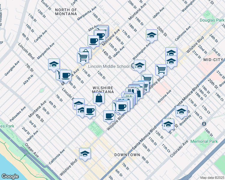 map of restaurants, bars, coffee shops, grocery stores, and more near in Santa Monica