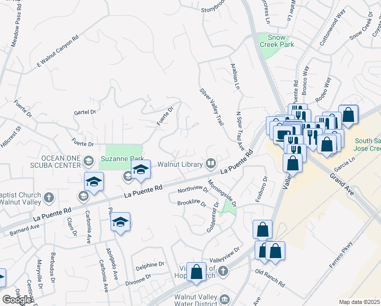 map of restaurants, bars, coffee shops, grocery stores, and more near 572 Gartel Drive in Walnut
