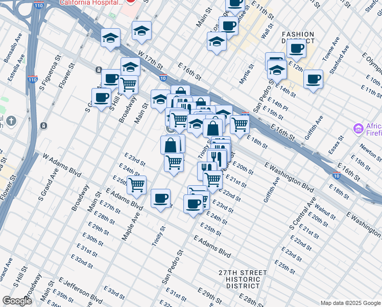 map of restaurants, bars, coffee shops, grocery stores, and more near in Los Angeles