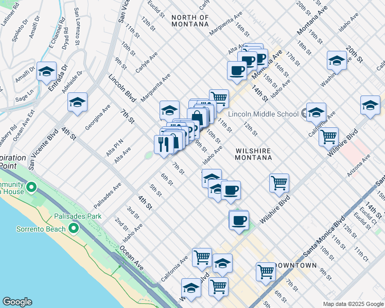 map of restaurants, bars, coffee shops, grocery stores, and more near 817 Lincoln Boulevard in Santa Monica